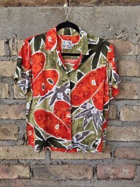 Vintage Jams World Island Oasis Rayon Tropical Hawaiian Camp Shirt Medium M